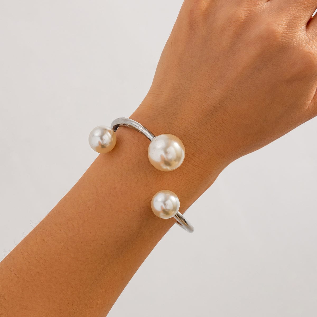 Asymmetrical Baroque Pearl Charm Bangle Bracelet