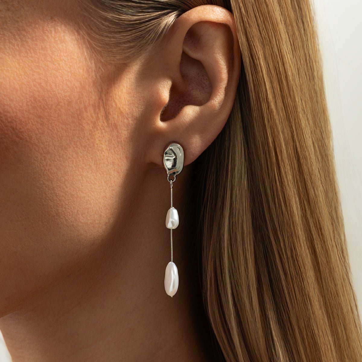 Asymmetrical Pearl Irregular Hoop Dangle Earrings - ArtGalleryZen