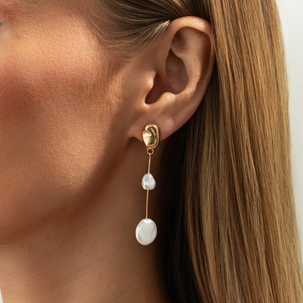Asymmetrical Pearl Irregular Hoop Dangle Earrings - ArtGalleryZen