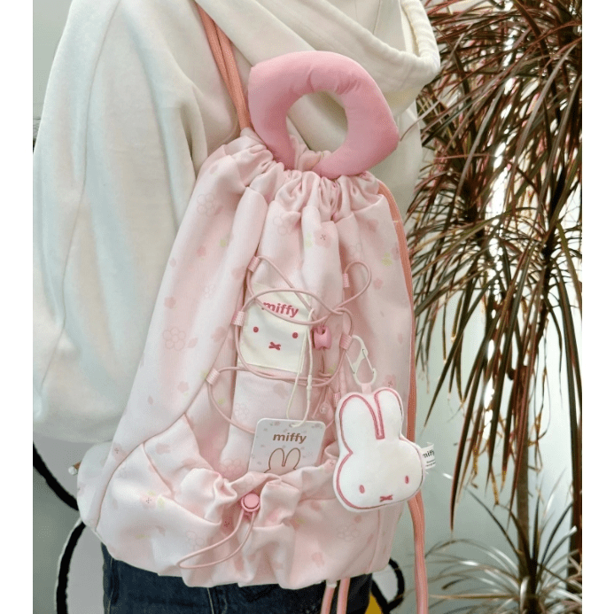 Authentic Miffy Cherry Blossoms Drawstring Backpack - ArtGalleryZen