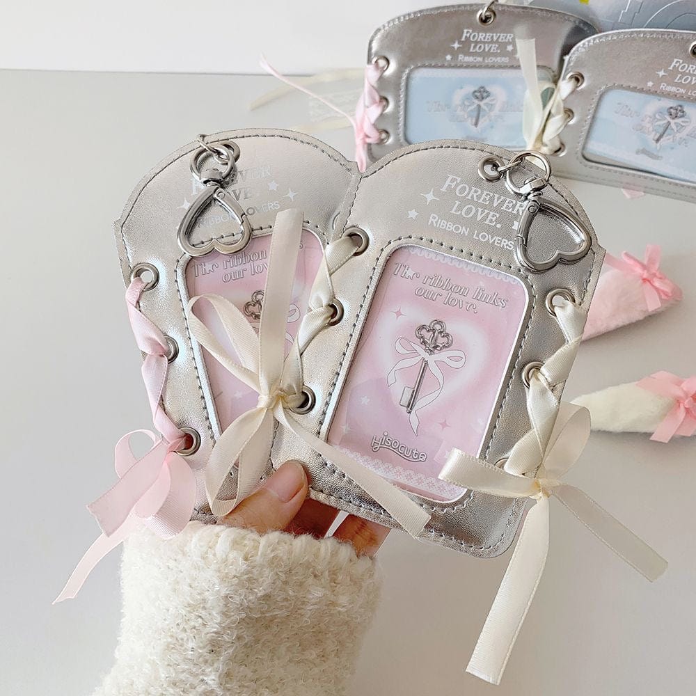 Ballet Style Ribbon Silver Kpop Keychain Photocard Holder - ArtGalleryZen