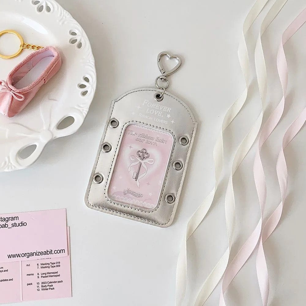 Ballet Style Ribbon Silver Kpop Keychain Photocard Holder - ArtGalleryZen