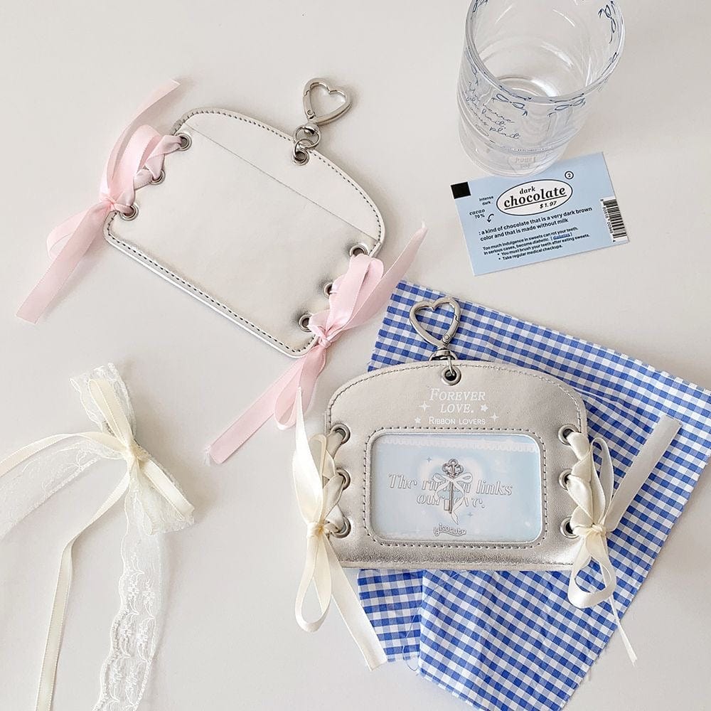 Ballet Style Ribbon Silver Kpop Keychain Photocard Holder - ArtGalleryZen
