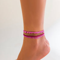 Thumbnail for Barbie Pink 5Pcs Crystal Beaded Stackable Anklet Set