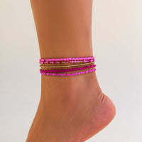 Thumbnail for Barbie Pink 5Pcs Crystal Beaded Stackable Anklet Set