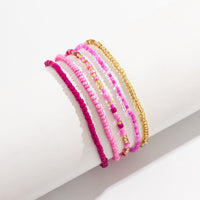 Thumbnail for Barbie Pink 5Pcs Crystal Beaded Stackable Anklet Set