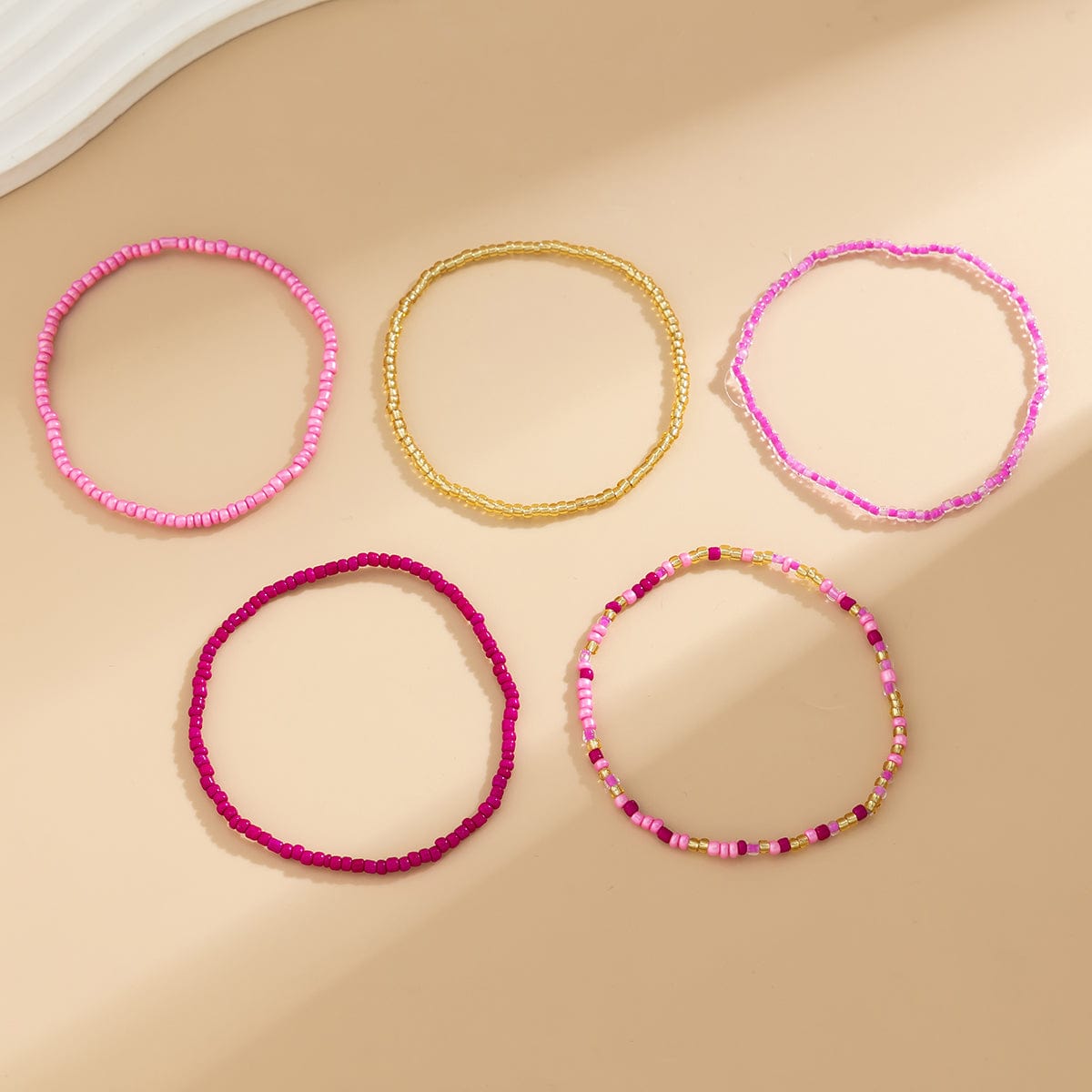 Barbie Pink 5Pcs Crystal Beaded Stackable Anklet Set