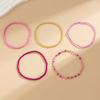 Thumbnail for Barbie Pink 5Pcs Crystal Beaded Stackable Anklet Set