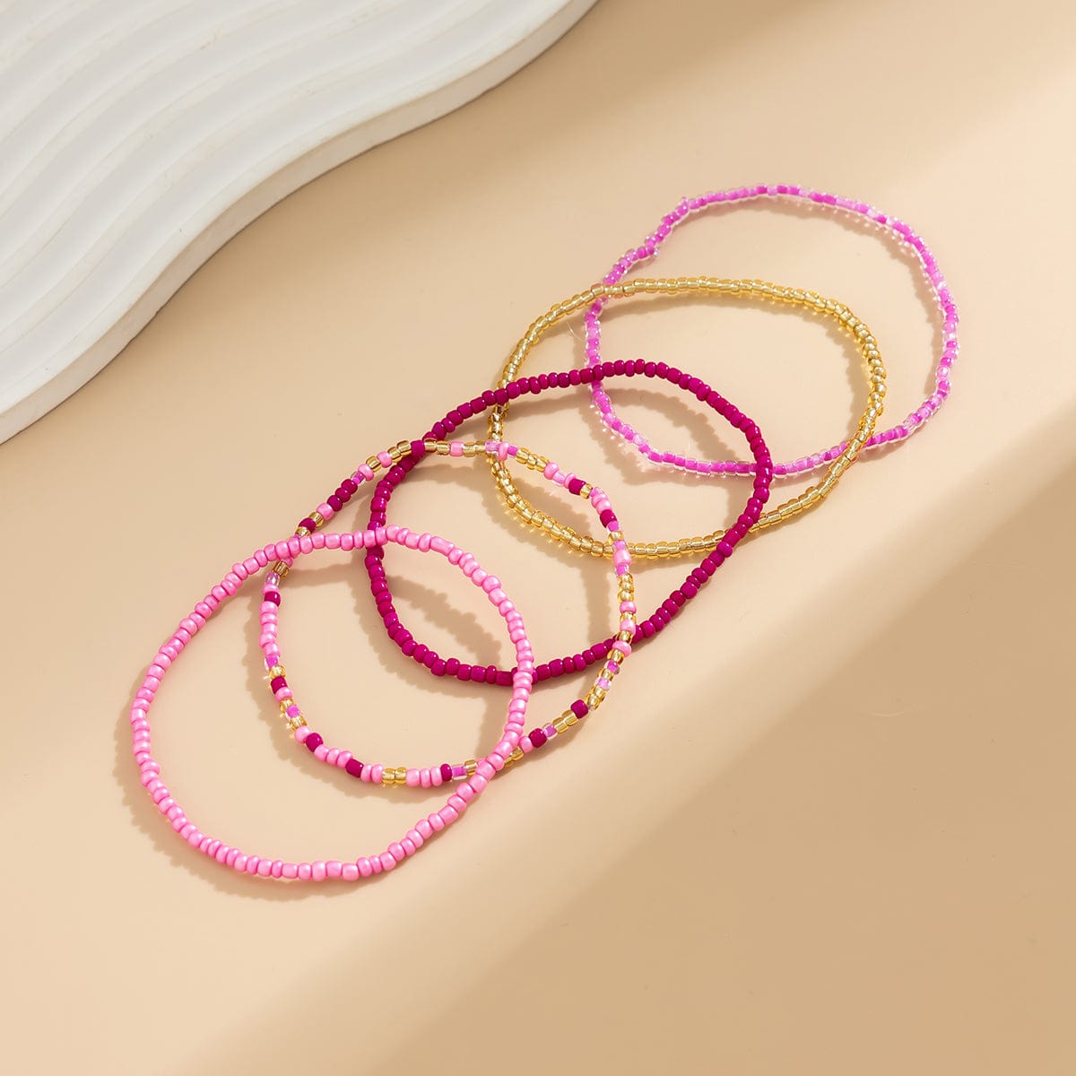 Barbie Pink 5Pcs Crystal Beaded Stackable Anklet Set