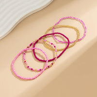 Thumbnail for Barbie Pink 5Pcs Crystal Beaded Stackable Anklet Set