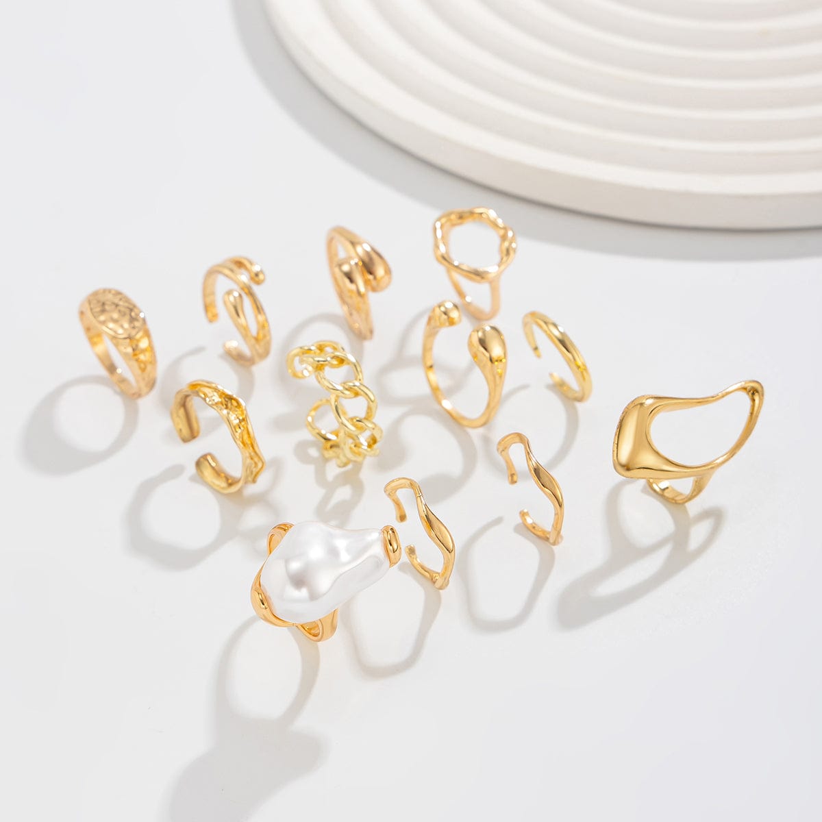 Baroque 12pcs Irregular Pearl Hoop Curved Ring Set - ArtGalleryZen