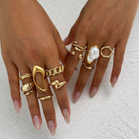 Thumbnail for Baroque 12pcs Irregular Pearl Hoop Curved Ring Set - ArtGalleryZen