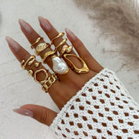 Thumbnail for Baroque 12pcs Irregular Pearl Hoop Curved Ring Set - ArtGalleryZen