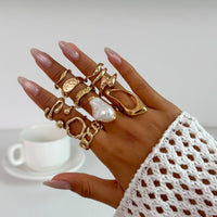 Thumbnail for Baroque 12pcs Irregular Pearl Hoop Curved Ring Set - ArtGalleryZen