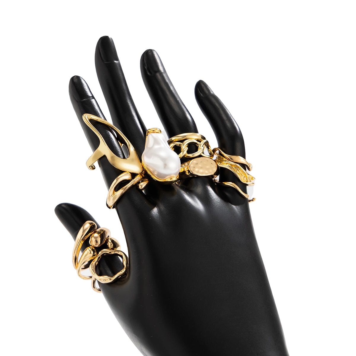 Baroque 12pcs Irregular Pearl Hoop Curved Ring Set - ArtGalleryZen