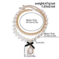 Thumbnail for Baroque 2pcs Bowknot Pearl Pendant Curb Chain Necklace Set - ArtGalleryZen