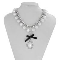 Thumbnail for Baroque 2pcs Bowknot Pearl Pendant Curb Chain Necklace Set