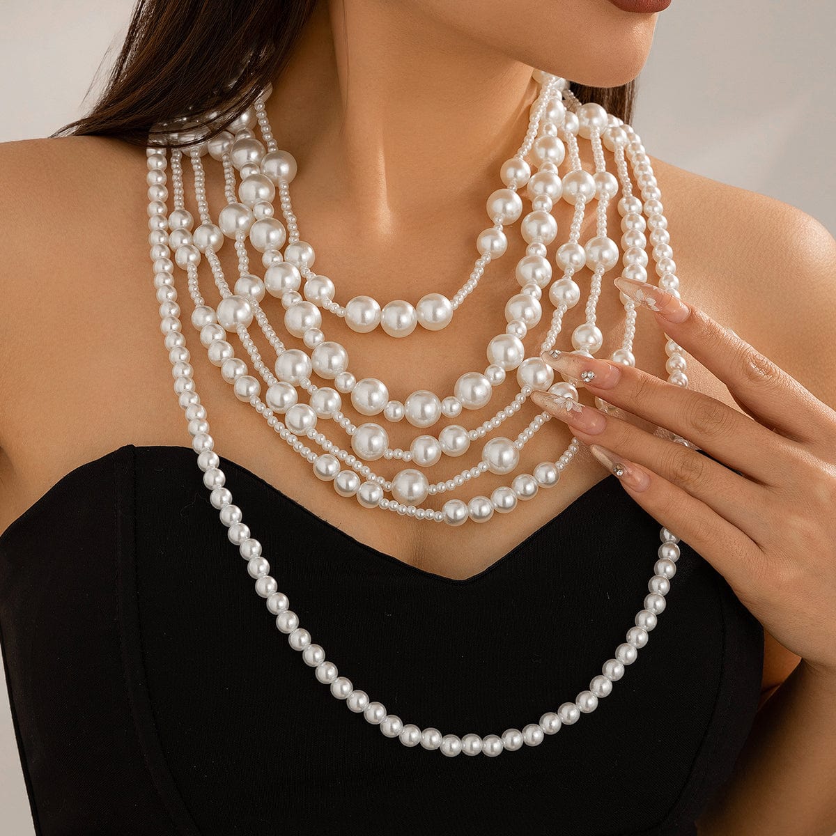 Baroque 2Pcs Chunky Pearl Chain Necklace Set - ArtGalleryZen