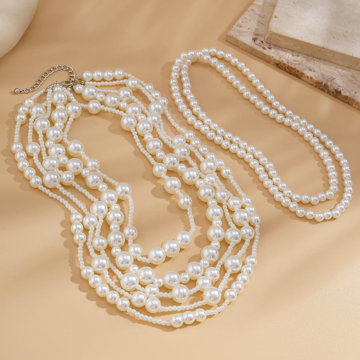 Baroque 2Pcs Chunky Pearl Chain Necklace Set - ArtGalleryZen