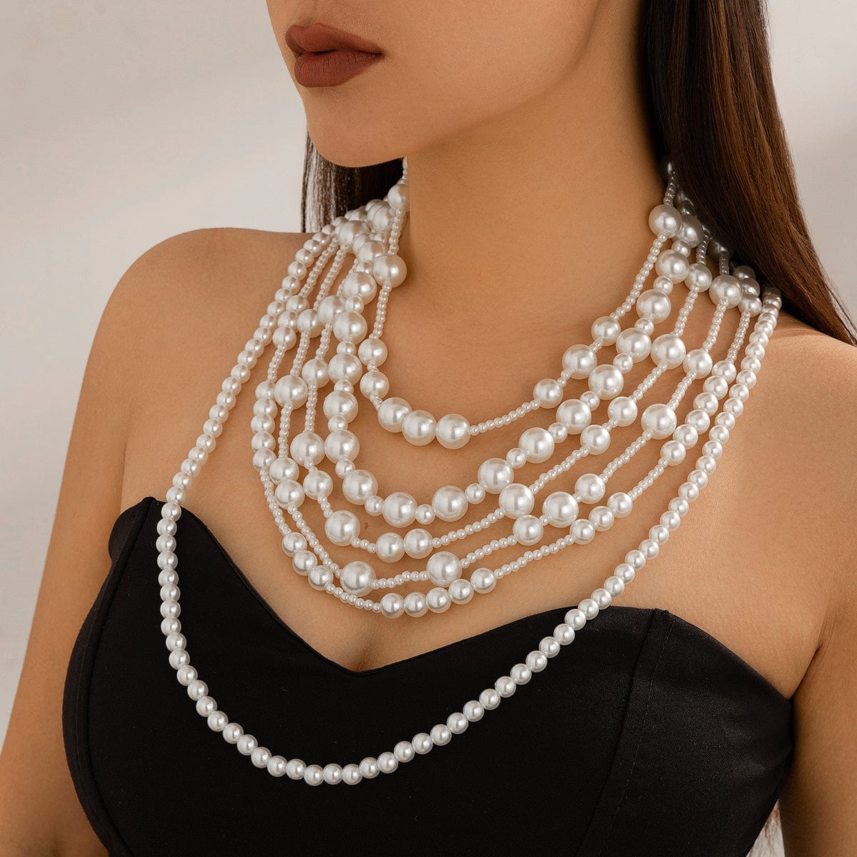 Baroque 2Pcs Chunky Pearl Chain Necklace Set