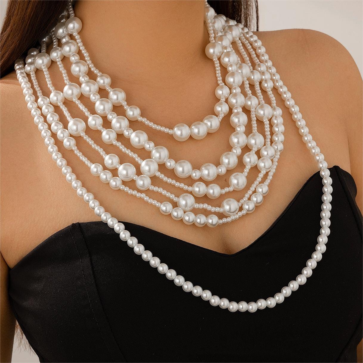 Baroque 2Pcs Chunky Pearl Chain Necklace Set