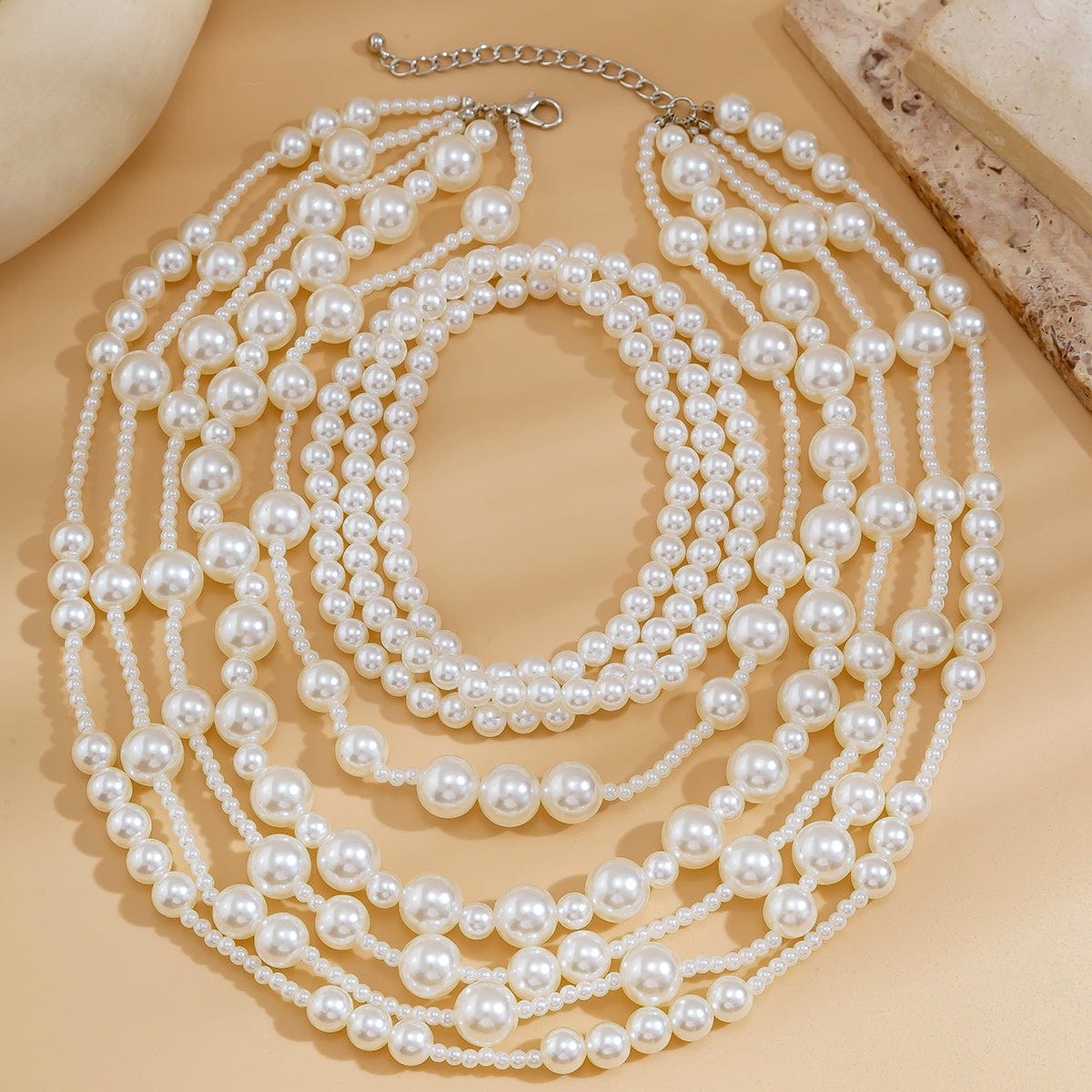 Baroque 2Pcs Chunky Pearl Chain Necklace Set