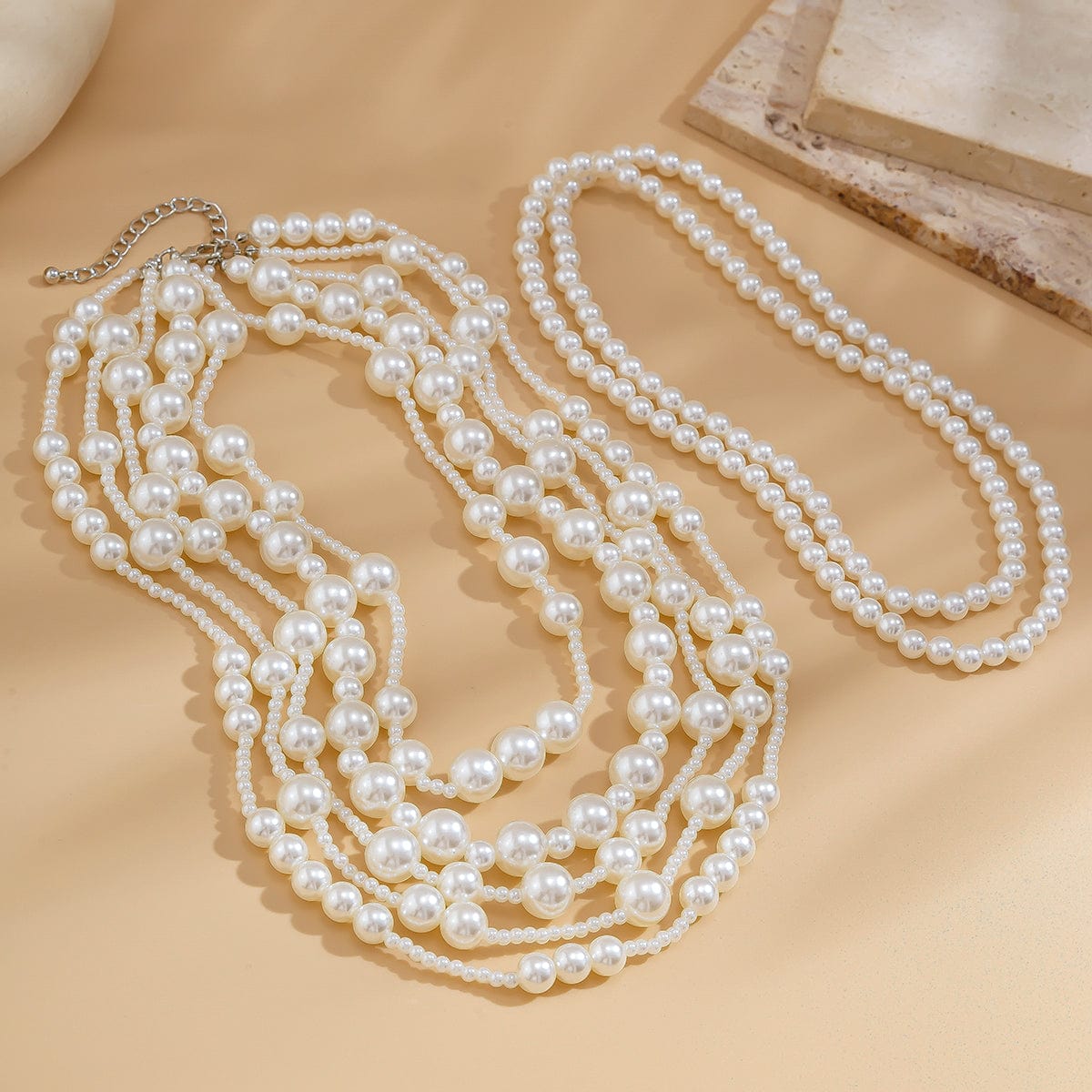 Baroque 2Pcs Chunky Pearl Chain Necklace Set