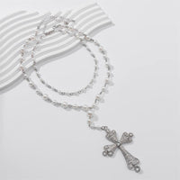 Thumbnail for Baroque 2Pcs CZ Inlaid Cross Pendant Pearl Chain Y Necklace