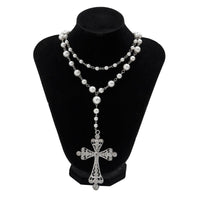 Thumbnail for Baroque 2Pcs CZ Inlaid Cross Pendant Pearl Chain Y Necklace