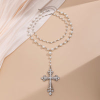 Thumbnail for Baroque 2Pcs CZ Inlaid Cross Pendant Pearl Chain Y Necklace