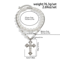 Thumbnail for Baroque 2pcs Floral Cross Pendant Pearl Chain Choker Necklace Set