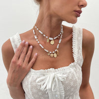 Thumbnail for Baroque 2pcs Heart Disk Pendant Irregular Pearl Chain Necklace Set - ArtGalleryZen