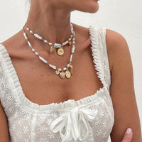 Thumbnail for Baroque 2pcs Heart Disk Pendant Irregular Pearl Chain Necklace Set - ArtGalleryZen