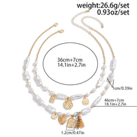 Thumbnail for Baroque 2pcs Heart Disk Pendant Irregular Pearl Chain Necklace Set - ArtGalleryZen