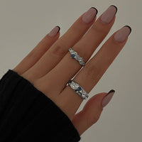 Thumbnail for Baroque 2pcs Irregular Pleated Rhinestone Inlaid Open Ring Set