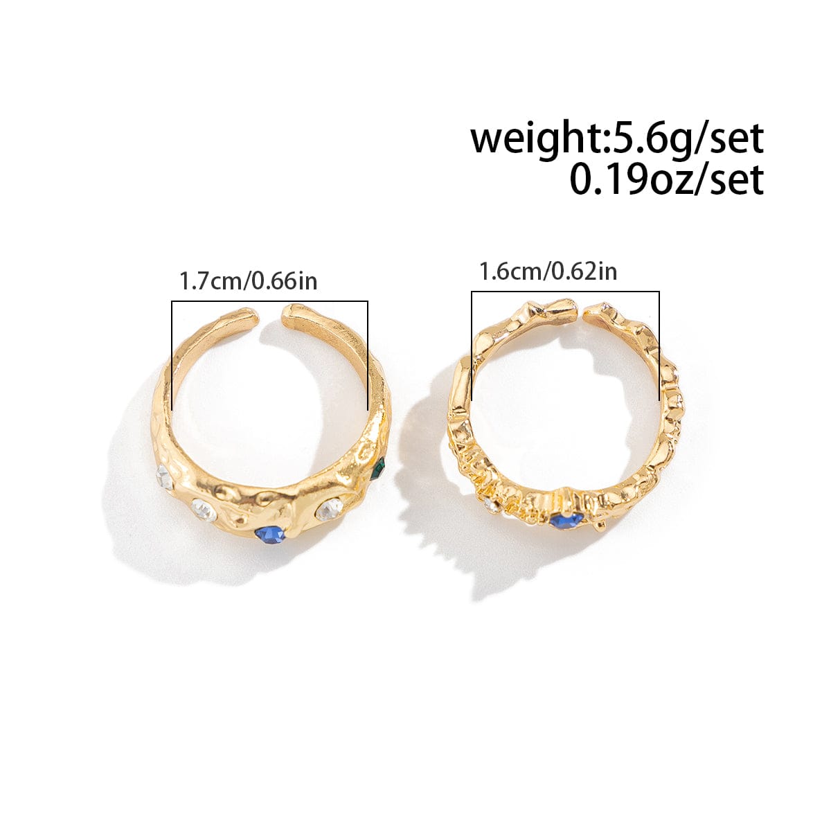 Baroque 2pcs Irregular Pleated Rhinestone Inlaid Open Ring Set