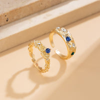 Thumbnail for Baroque 2pcs Irregular Pleated Rhinestone Inlaid Open Ring Set