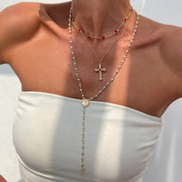 Thumbnail for Baroque 3pcs Cross Pendant Pearl Crystal Chain Y Necklace Set - ArtGalleryZen