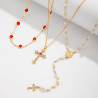 Thumbnail for Baroque 3pcs Cross Pendant Pearl Crystal Chain Y Necklace Set - ArtGalleryZen