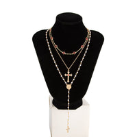 Thumbnail for Baroque 3pcs Cross Pendant Pearl Crystal Chain Y Necklace Set - ArtGalleryZen