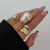 Thumbnail for Baroque 3pcs Irregular Pearl Inlaid Pleated Ring Set - ArtGalleryZen