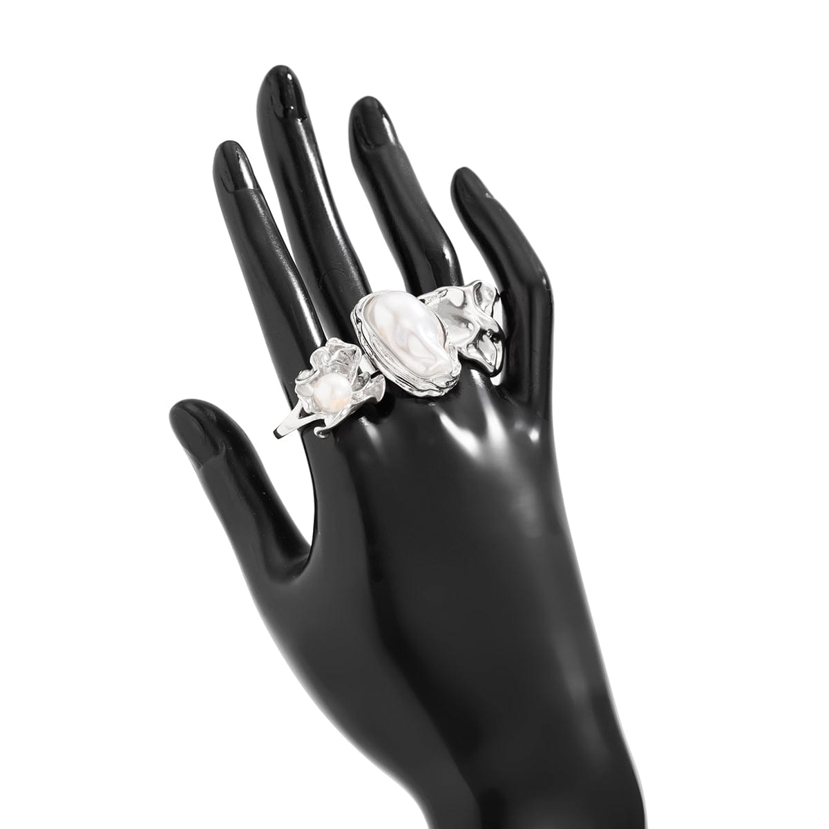 Baroque 3pcs Irregular Pearl Inlaid Pleated Ring Set - ArtGalleryZen