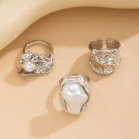Thumbnail for Baroque 3pcs Irregular Pearl Inlaid Pleated Ring Set - ArtGalleryZen