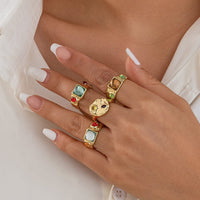 Thumbnail for Baroque 4Pcs Colorful Crystal Inlaid Wide Ring Set