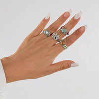 Thumbnail for Baroque 4Pcs Colorful Crystal Inlaid Wide Ring Set