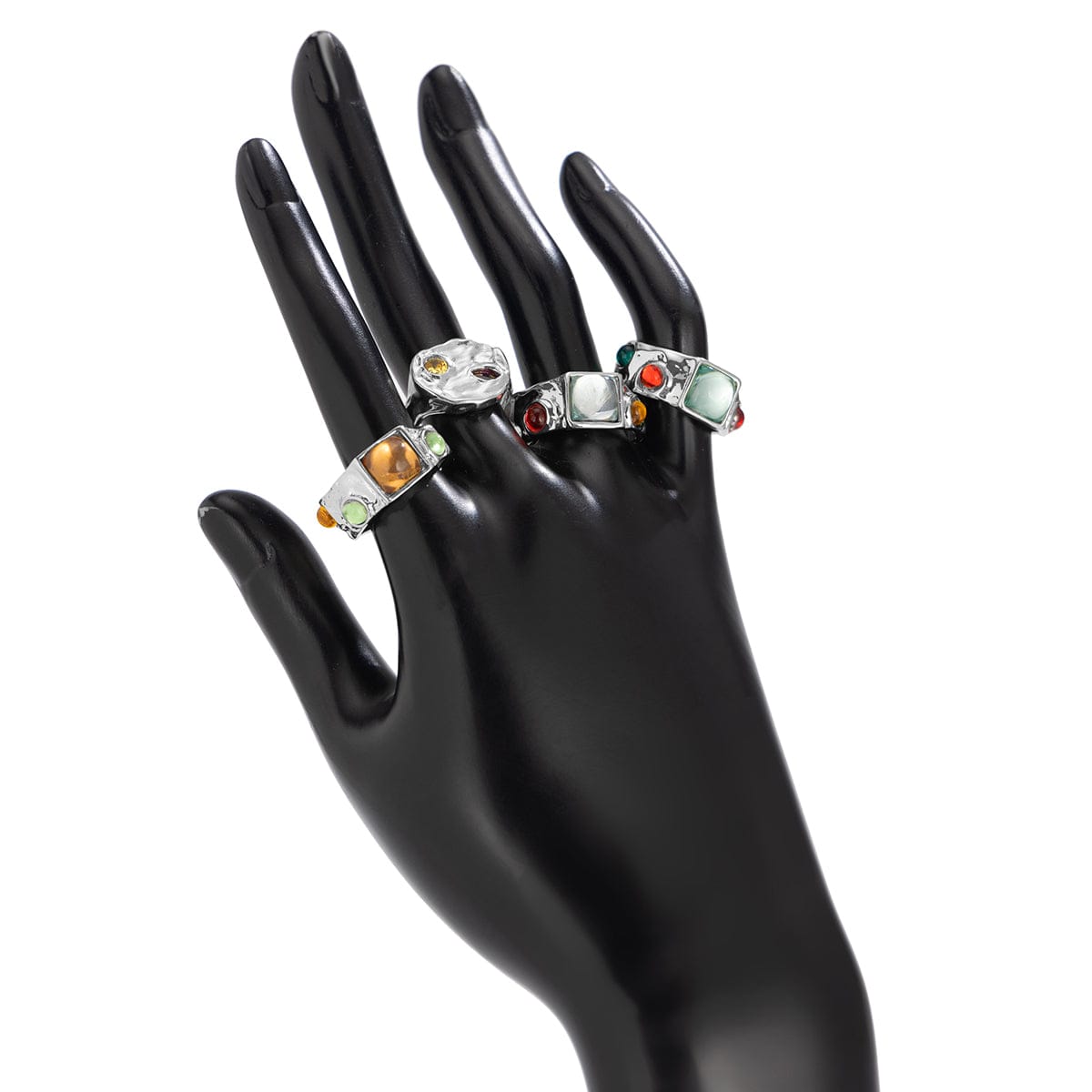 Baroque 4Pcs Colorful Crystal Inlaid Wide Ring Set