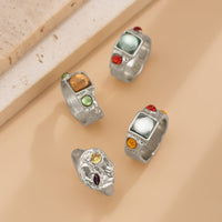 Thumbnail for Baroque 4Pcs Colorful Crystal Inlaid Wide Ring Set