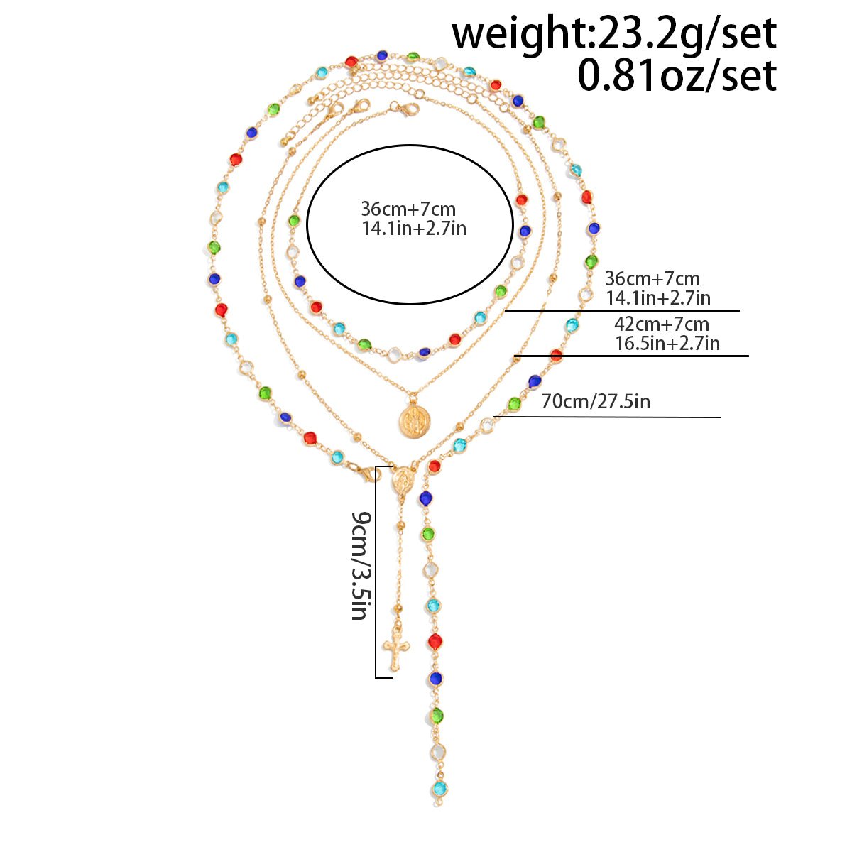 Baroque 4pcs Cross Round Disk Pendant Crystal Chain Y Necklace Set - ArtGalleryZen