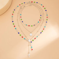 Thumbnail for Baroque 4pcs Cross Round Disk Pendant Crystal Chain Y Necklace Set - ArtGalleryZen