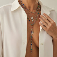 Thumbnail for Baroque 4pcs Cross Round Disk Pendant Crystal Chain Y Necklace Set - ArtGalleryZen